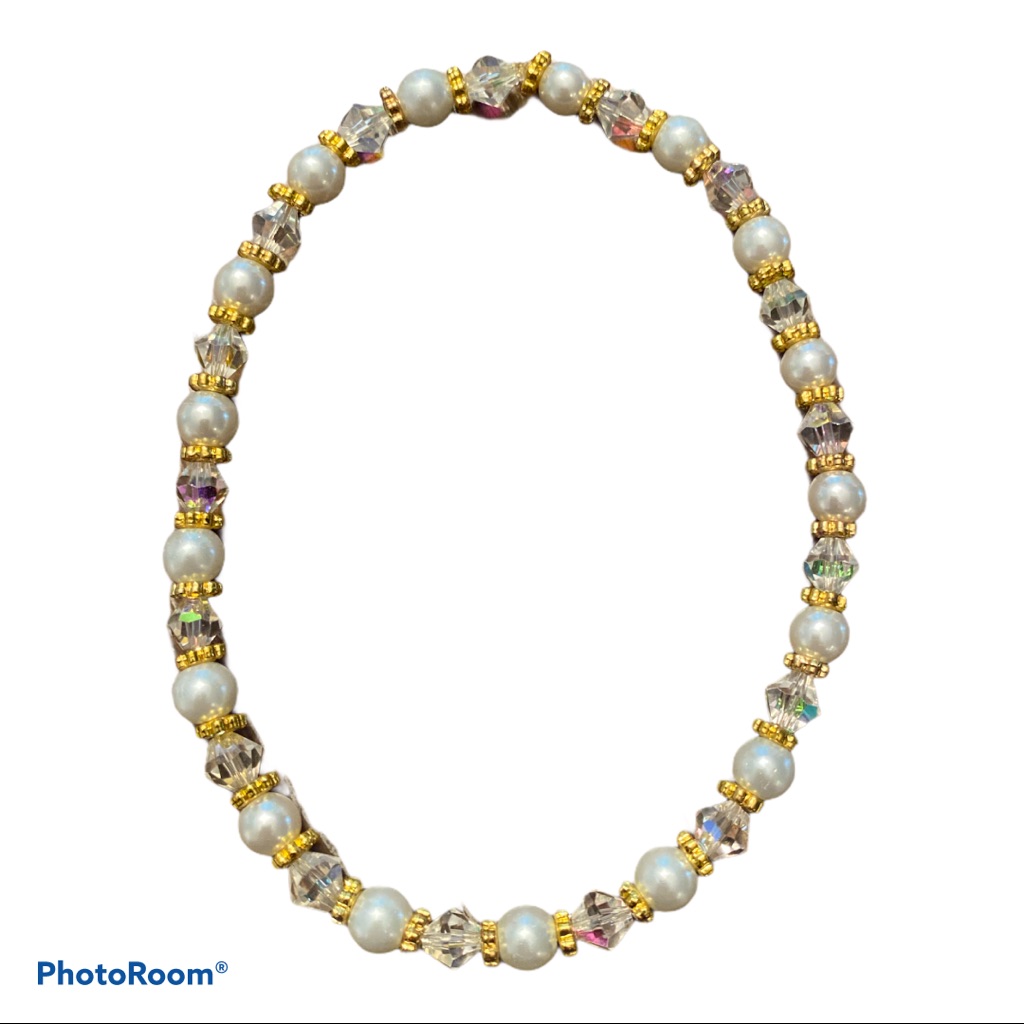 Crystal Ab White Pearl Beaded Ankle Bracelet